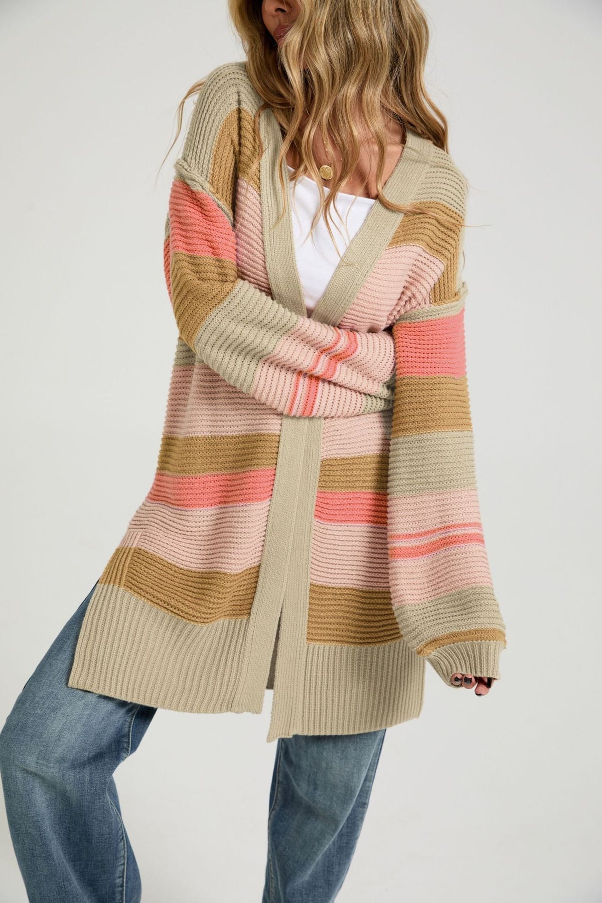 Color-Block Striped Knit Cardigan