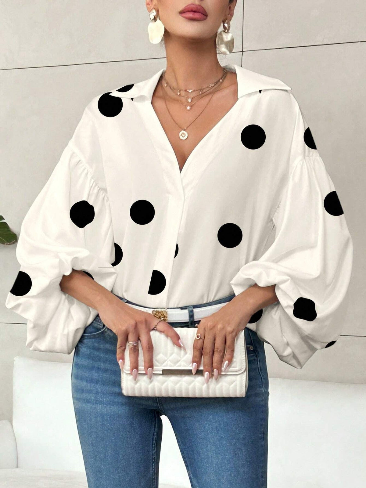 Polka Dot Loose Bubble Long Sleeve
