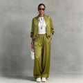 Satin Frog Button Jacket & Wide Leg Pants Set