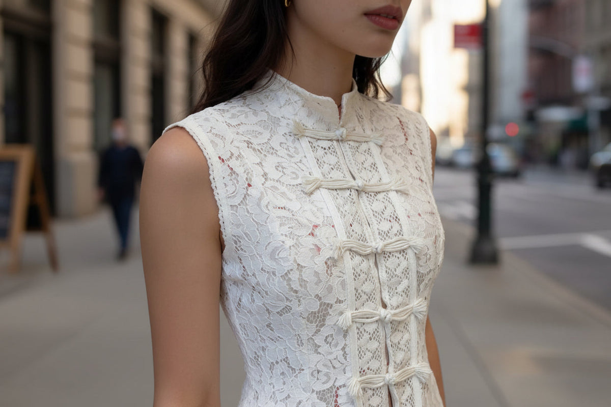 Vintage Lace Crochet Slim-Fit Top
