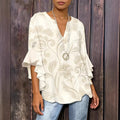 Lady 3D Print Ruffle Sleeve Loose Top