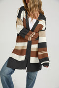 Color-Block Striped Knit Cardigan