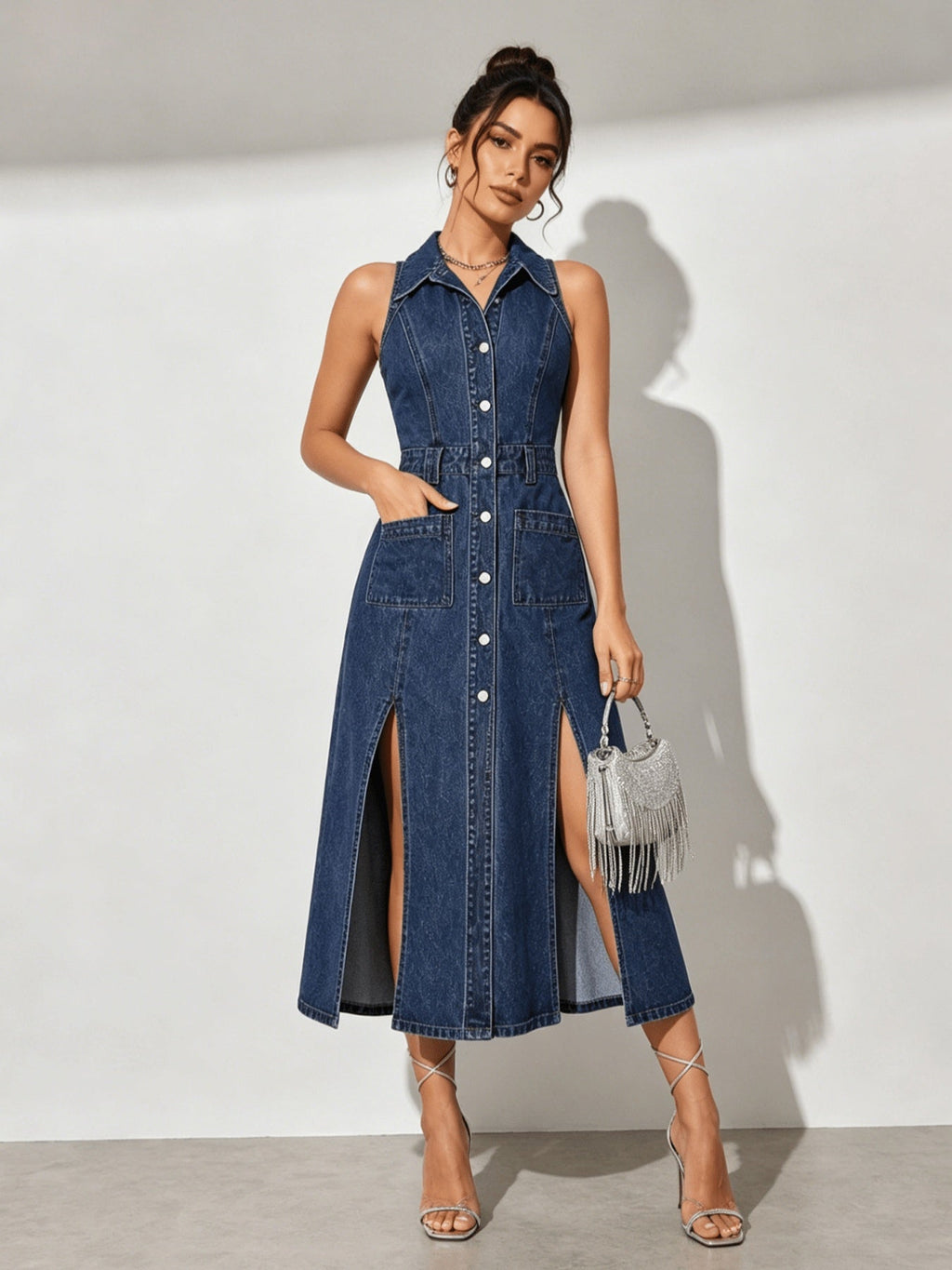 Retro Washed Denim Midi Dress