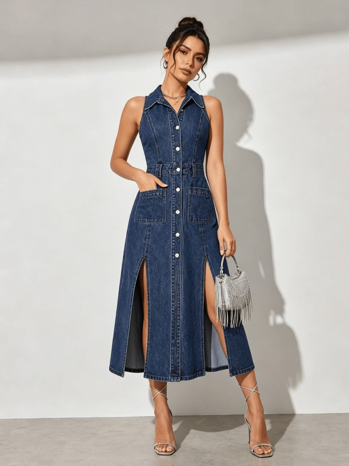Retro Washed Denim Midi Dress