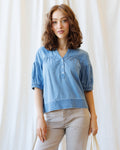 Ella Puff-Sleeve Chambray Blouse