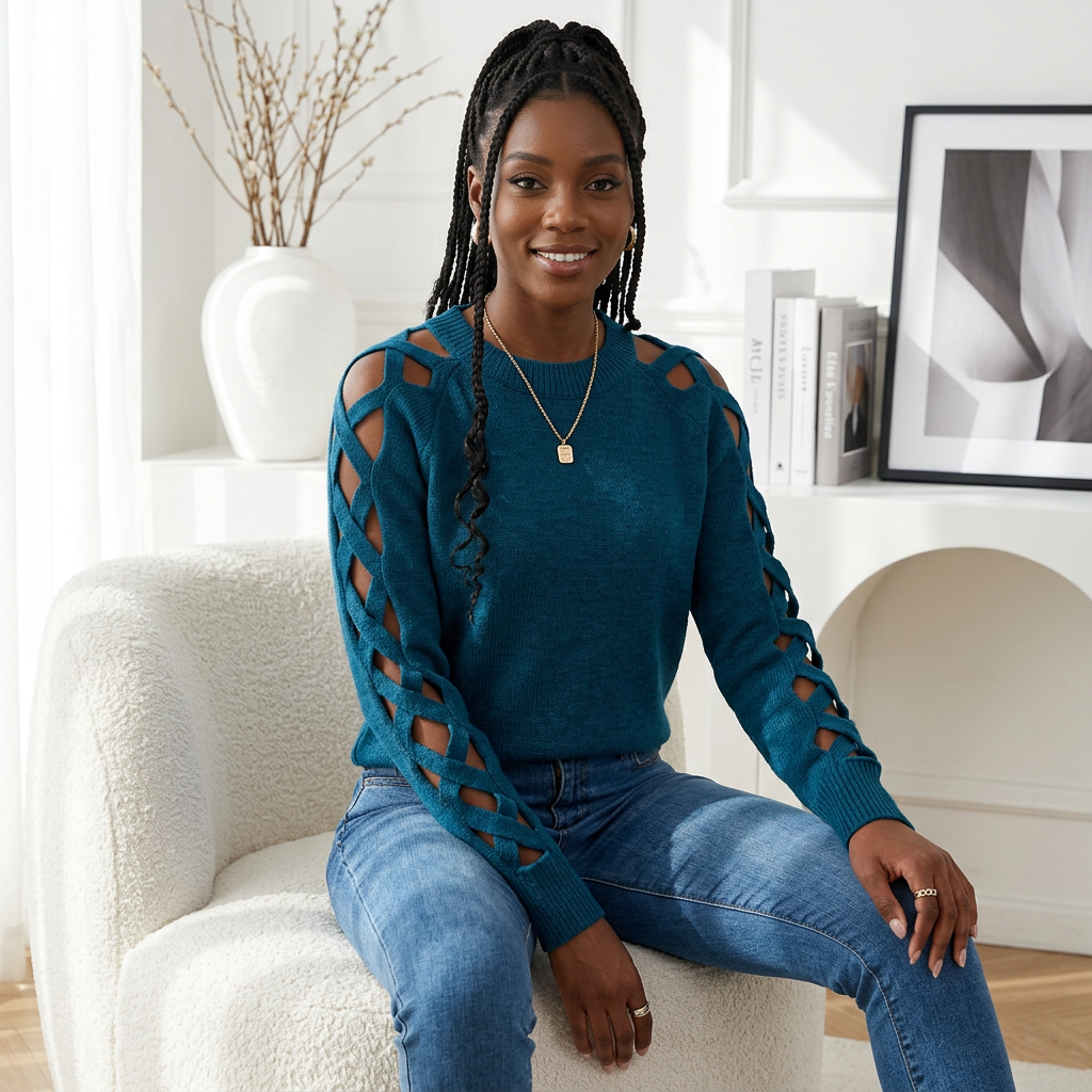 Casual Long Sleeve Hollow Out Sweater