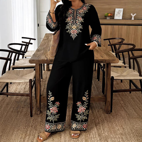 3D Two Piece Set with Long Sleeve Shirt and Cropped Pants