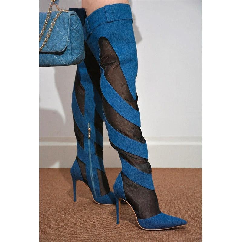 Patchwork Thigh High Knee Boots