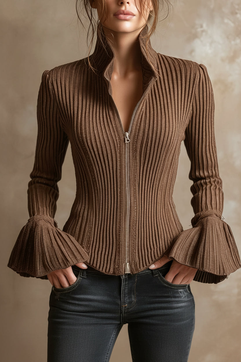 Slim-Fit Rib-Knit Zip-Up Top