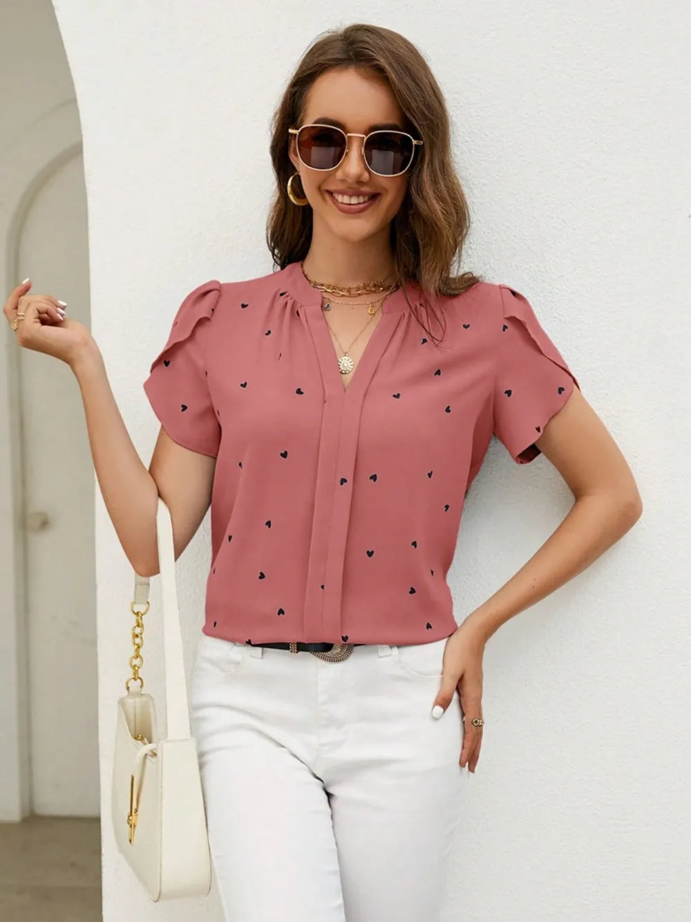 Petal Sleeve Pleated Front Elegant Top