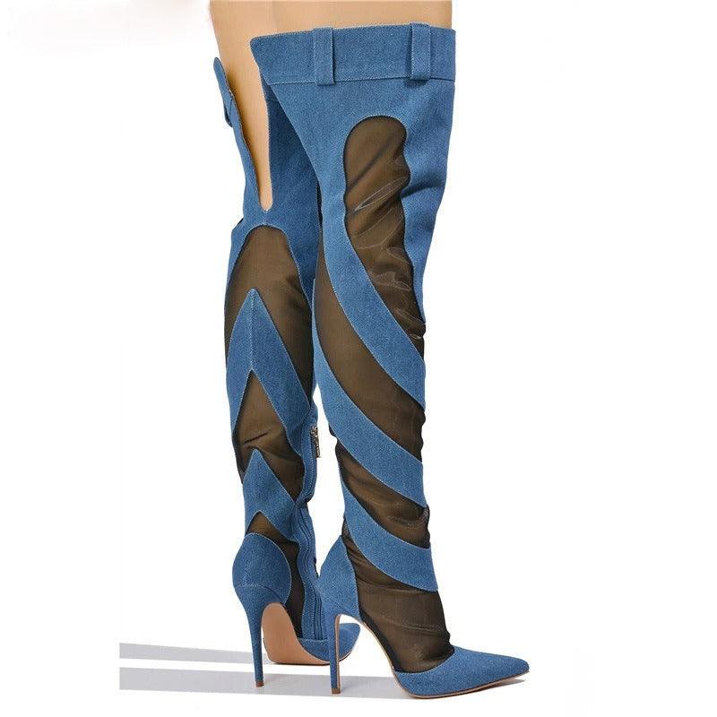Patchwork Thigh High Knee Boots