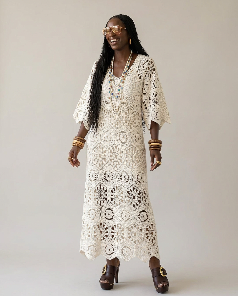 Graceful Crochet Hollow Maxi Dress