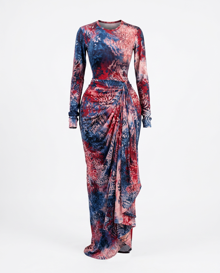 Vibrant Tie Dye Ruched Maxi Dress
