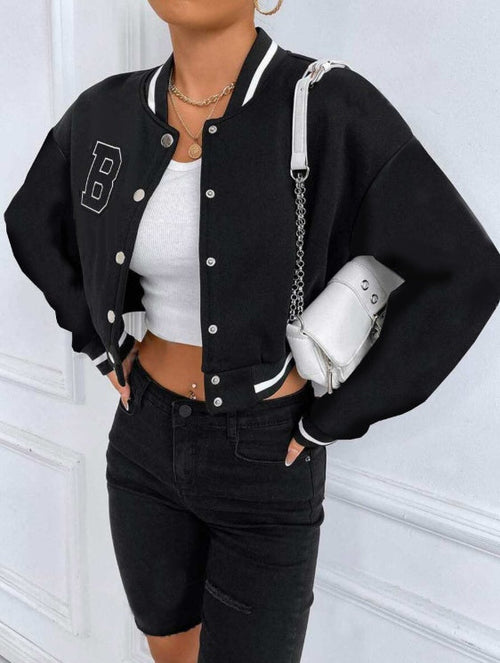 Brooklyn Cropped Varsity Jacket - Black