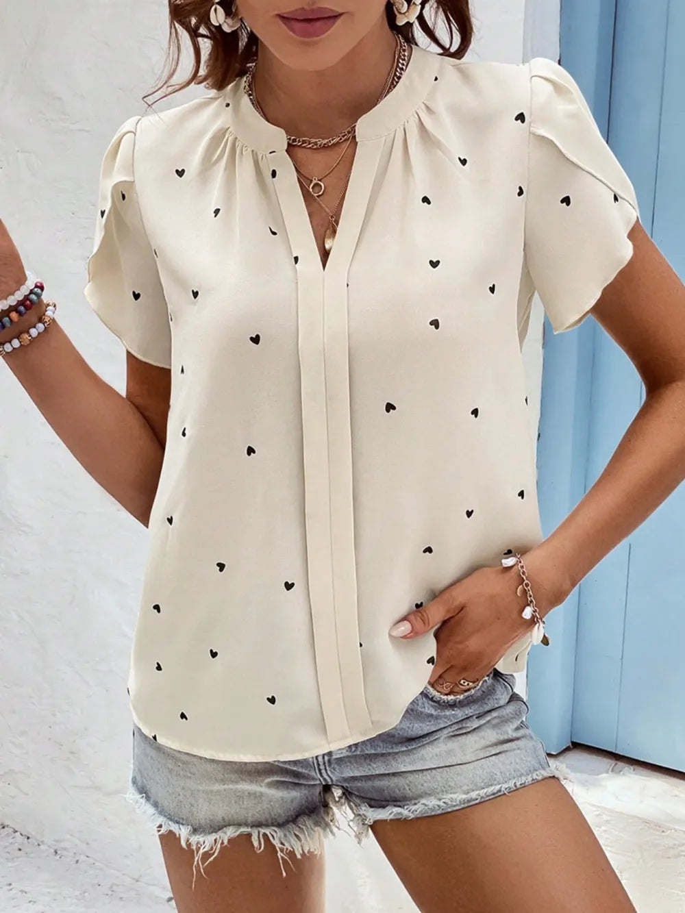 Petal Sleeve Pleated Front Elegant Top