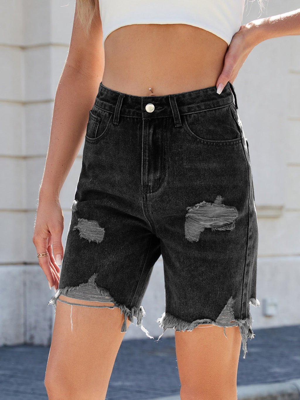 Harbor Distressed Denim Bermuda Shorts