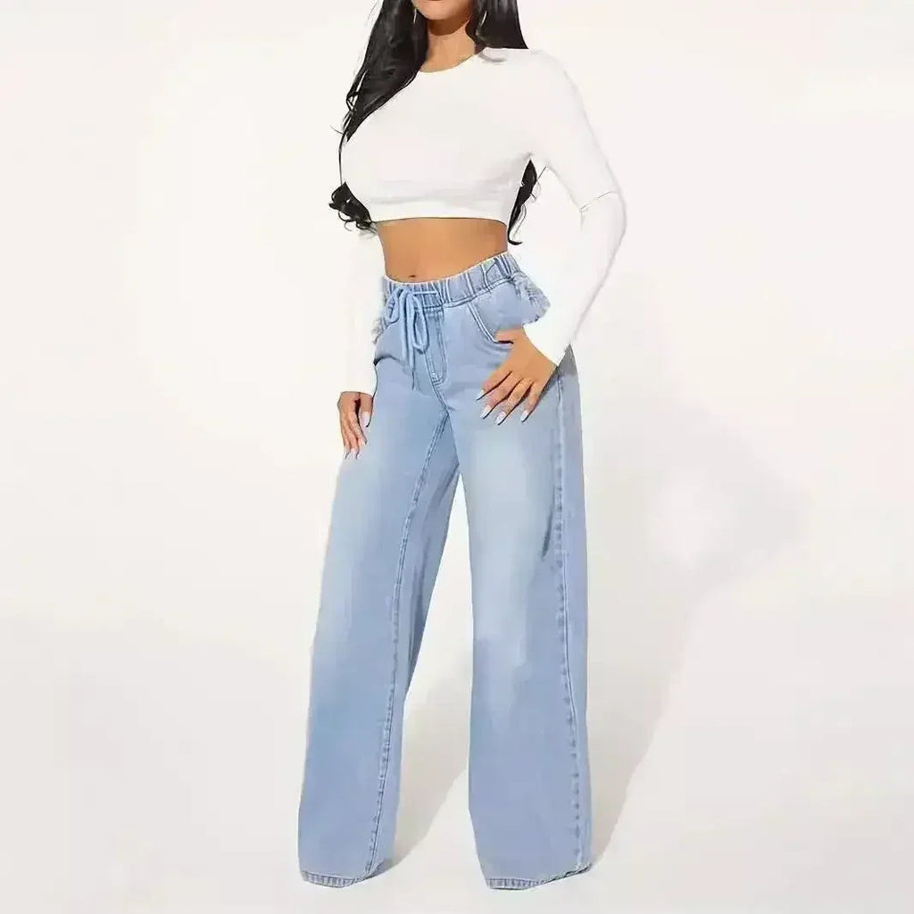 High Waist Drawstring Wide Leg Jeans