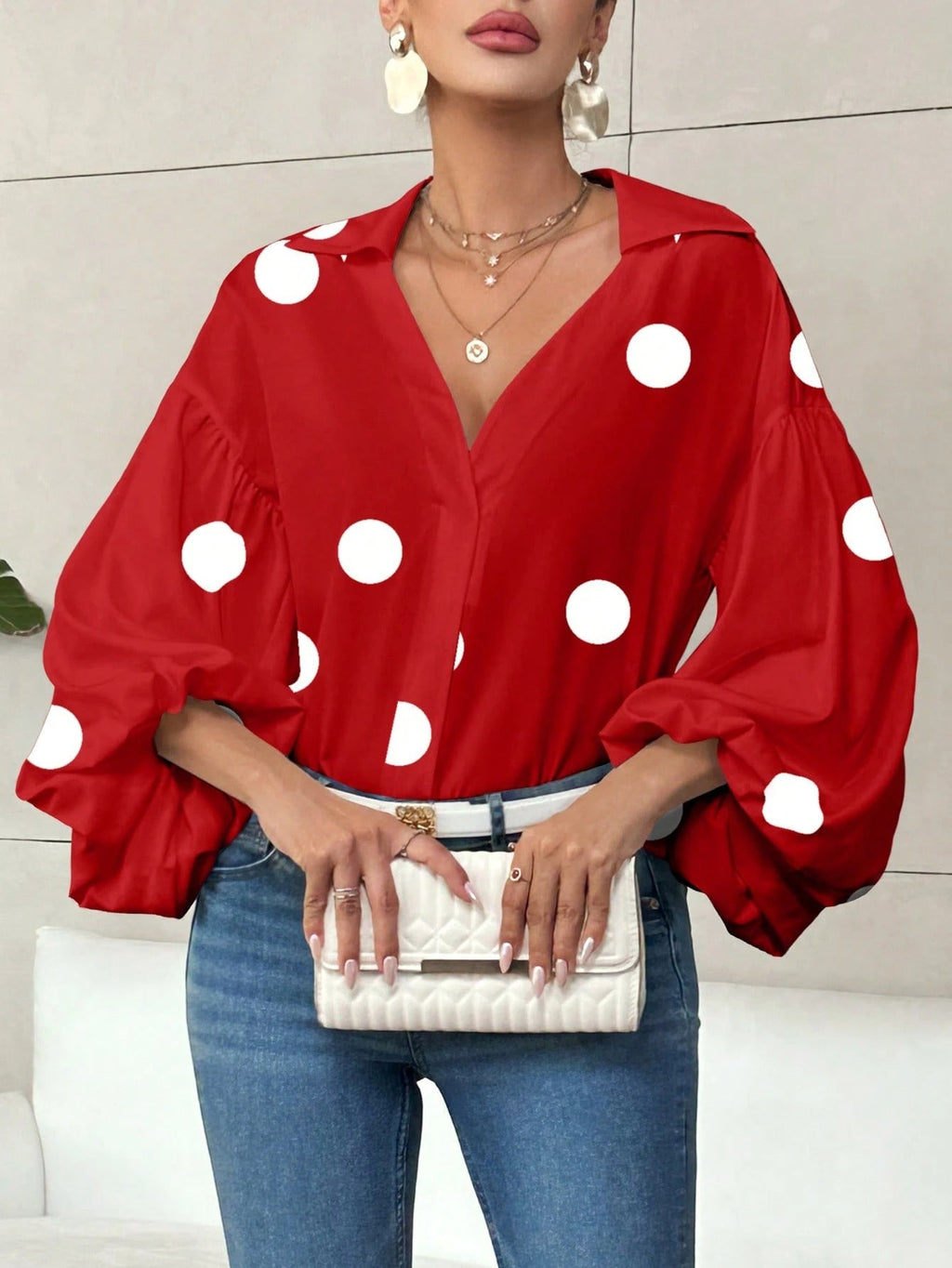 Polka Dot Loose Bubble Long Sleeve