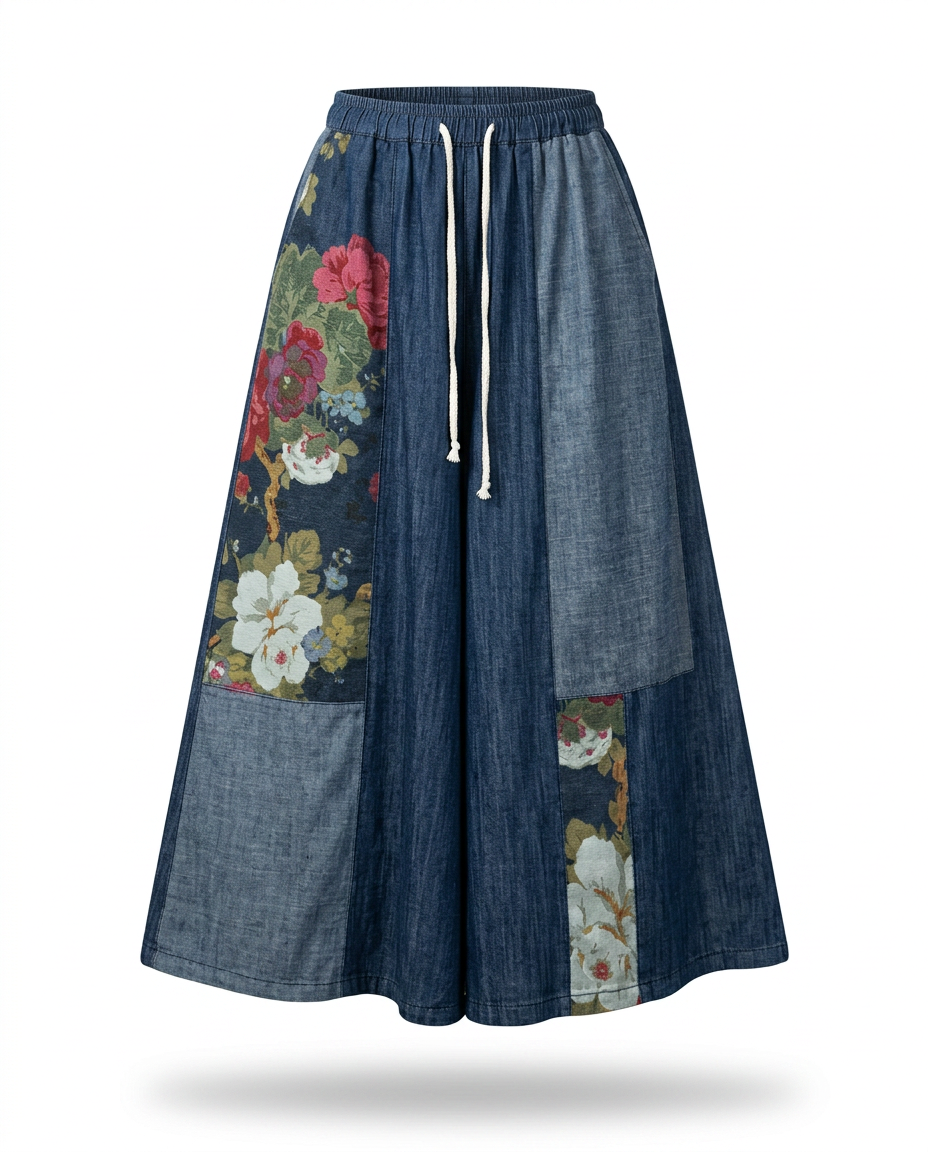 Unique Patchwork Wide Leg Trousers