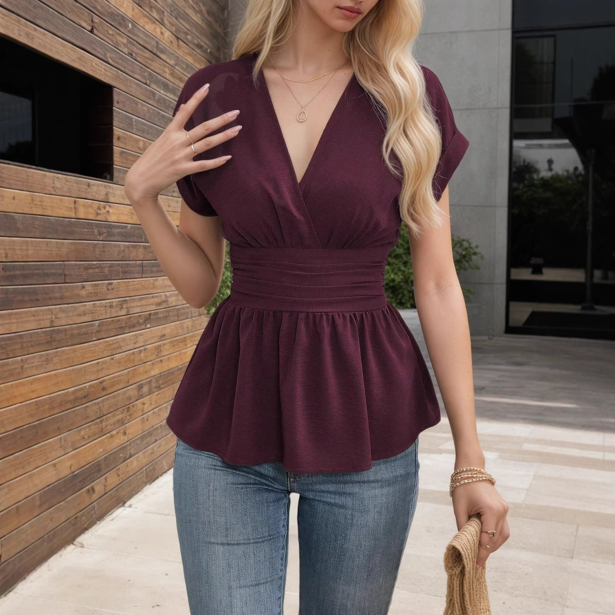 Ruched Pleated Hem Blouse
