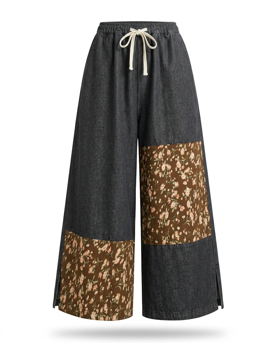 Unique Patchwork Wide Leg Trousers