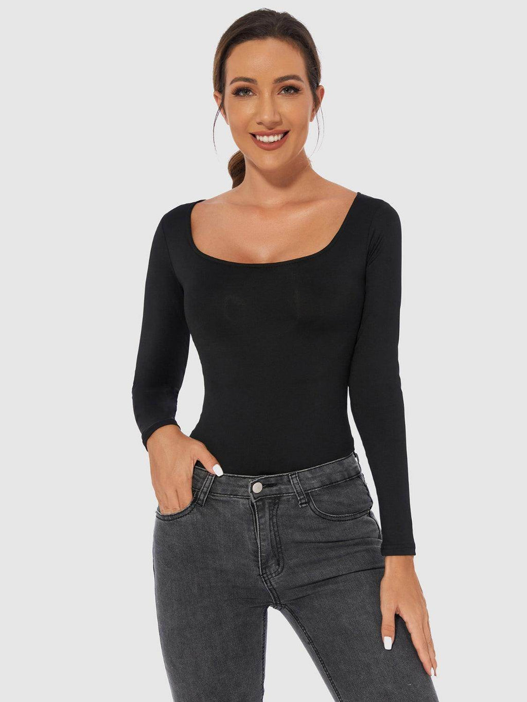Perfect Full Size Scoop Neck Long Sleeve Bodysuit for Women
