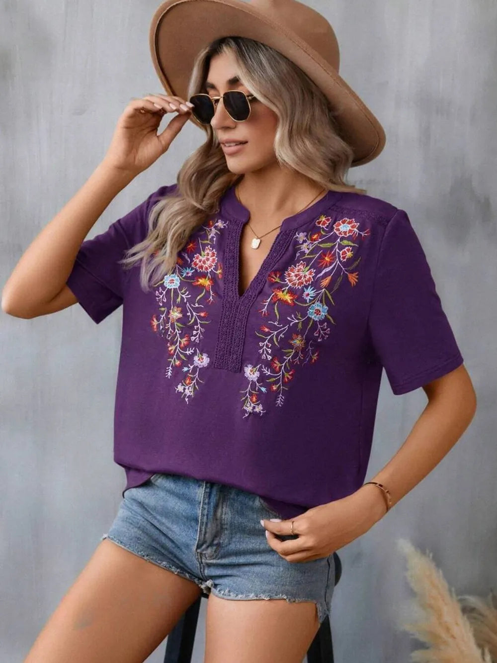 Embroidery Lace Trim Top