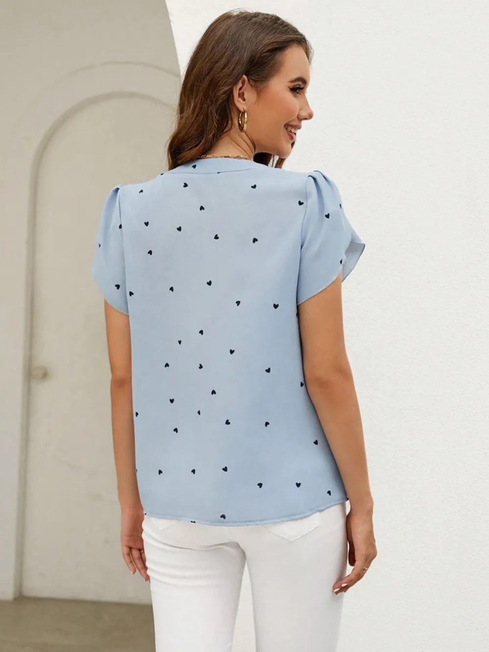 Petal Sleeve Pleated Front Elegant Top