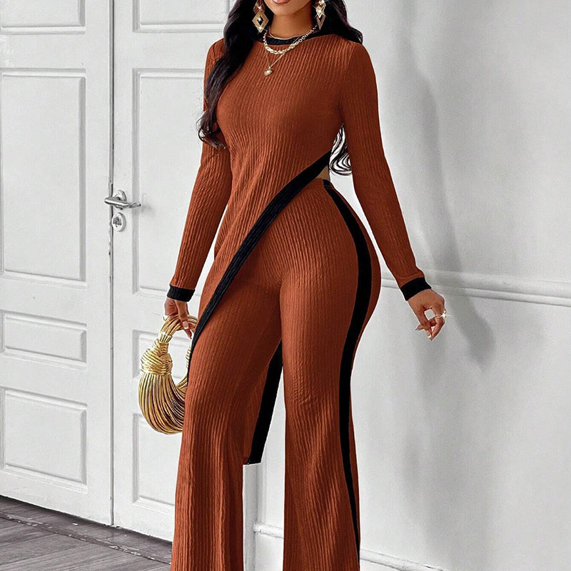 UnevenTop and Contrast Pants Set