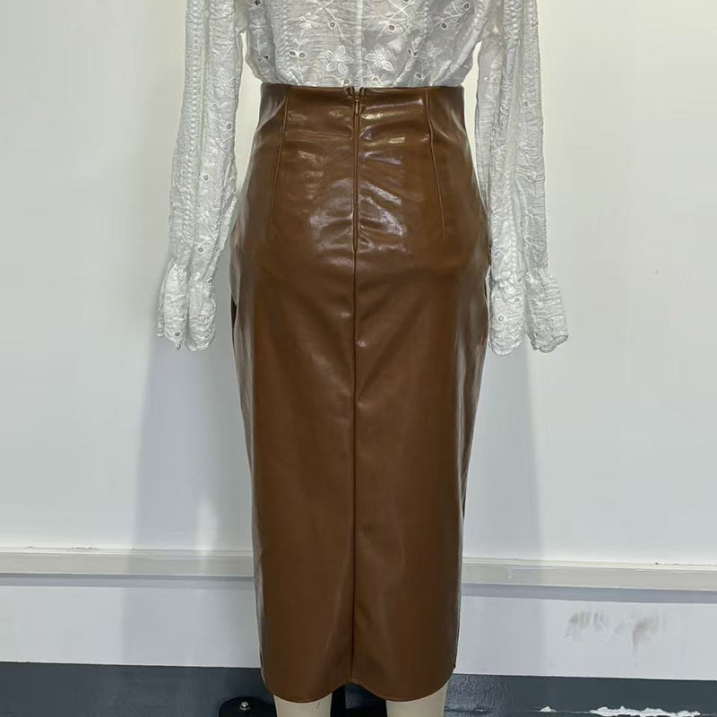 Faux Leather Bodycon Midi Skirt