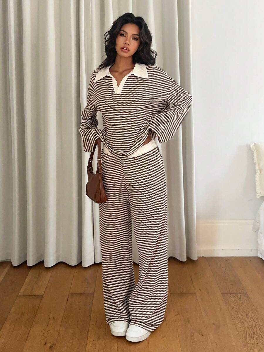 Classic Striped Collared Knit Set