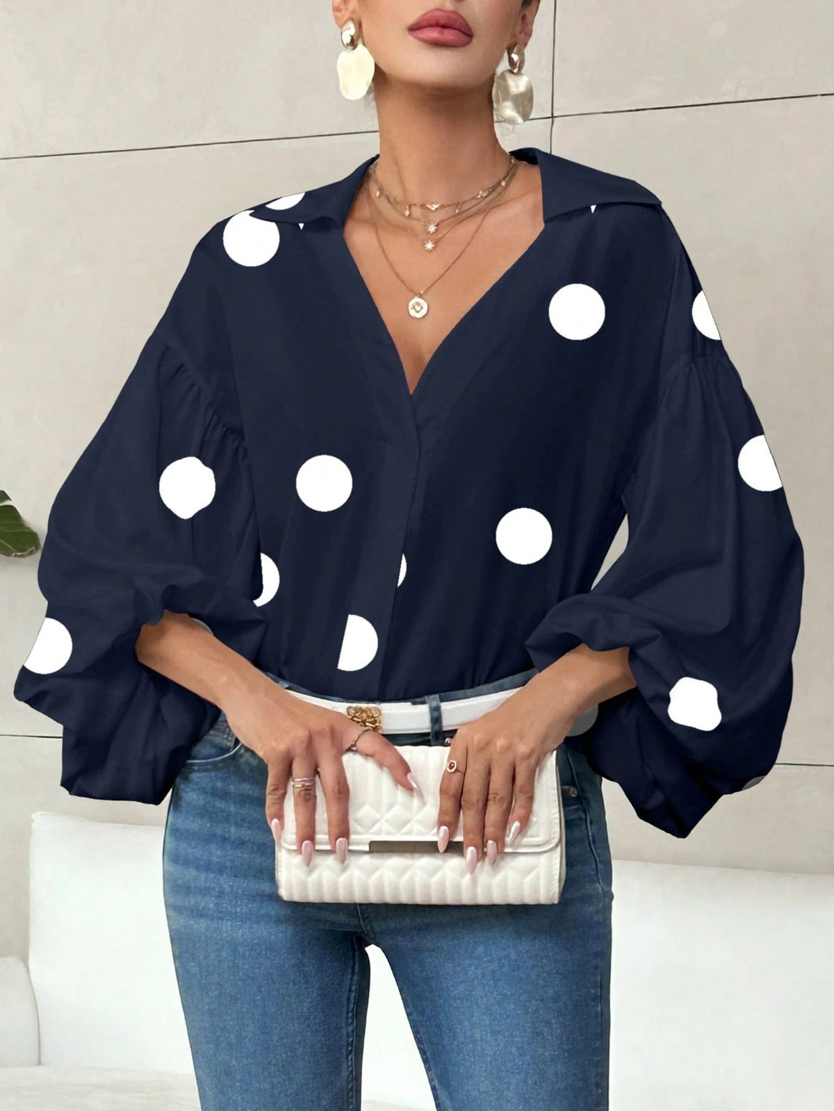 Polka Dot Loose Bubble Long Sleeve