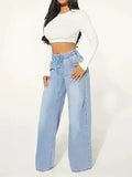 High Waist Drawstring Wide Leg Jeans