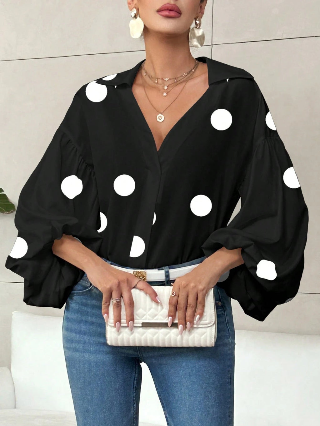 Polka Dot Loose Bubble Long Sleeve