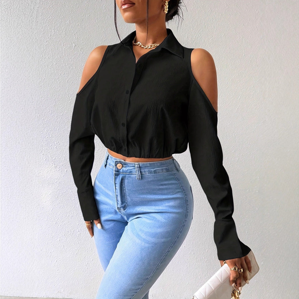 Textured Cold-Shoulder Blouse