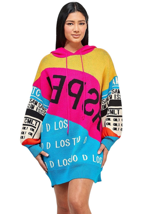 90's Bold Hooded Sweater Dress