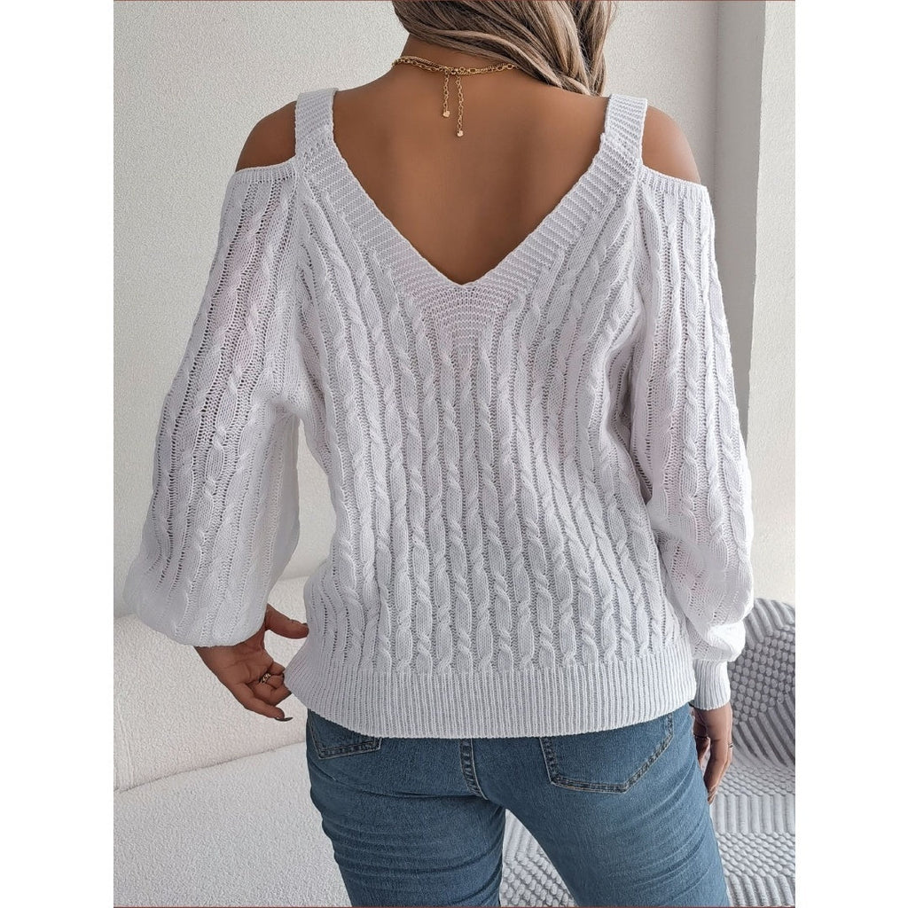 Fried-Dough Twist Off-Shoulder Lantern Sleeve Sweater