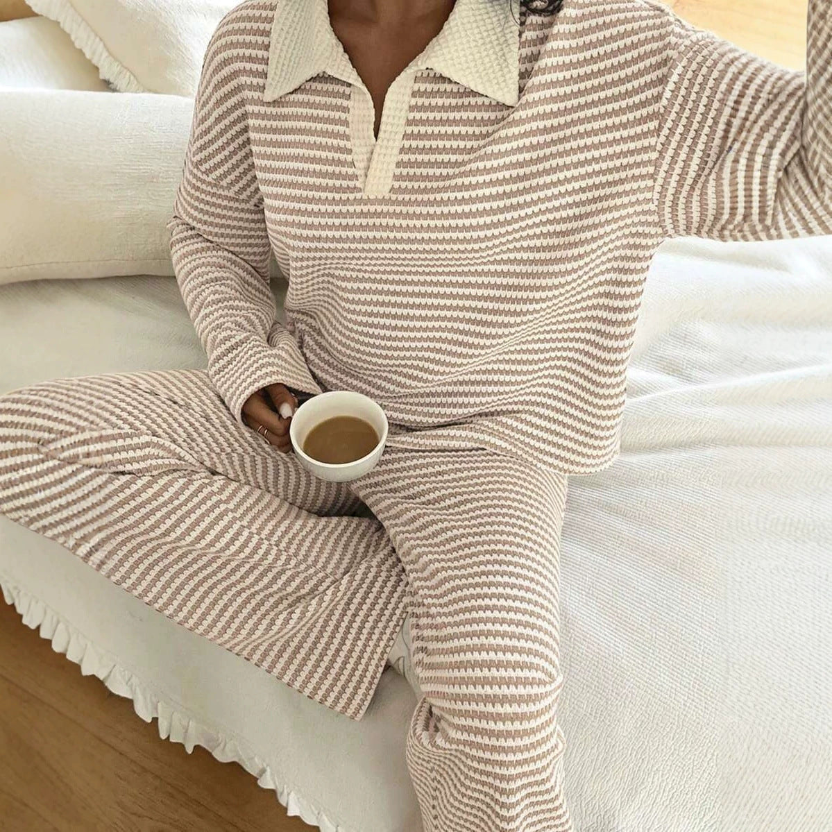 Classic Striped Collared Knit Set