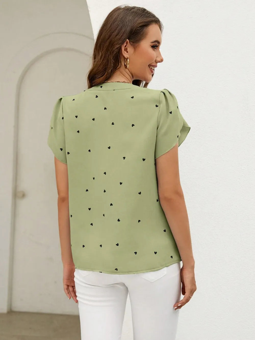 Petal Sleeve Pleated Front Elegant Top