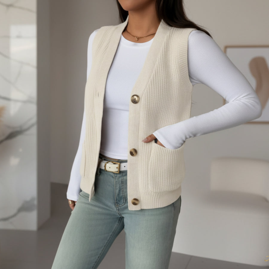 Loose Single-Breasted Knit Sweater Vest