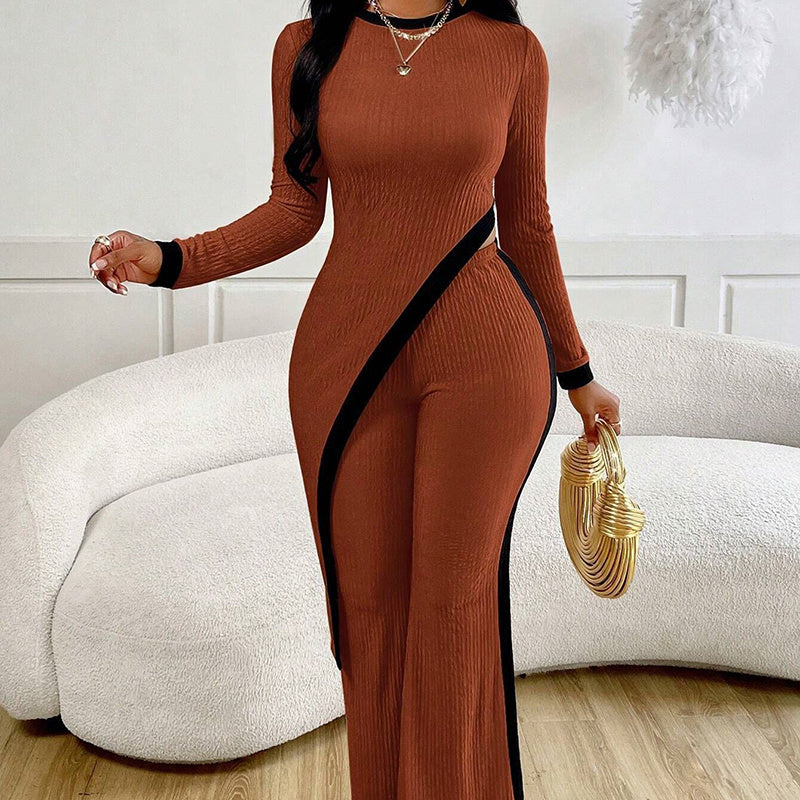 UnevenTop and Contrast Pants Set