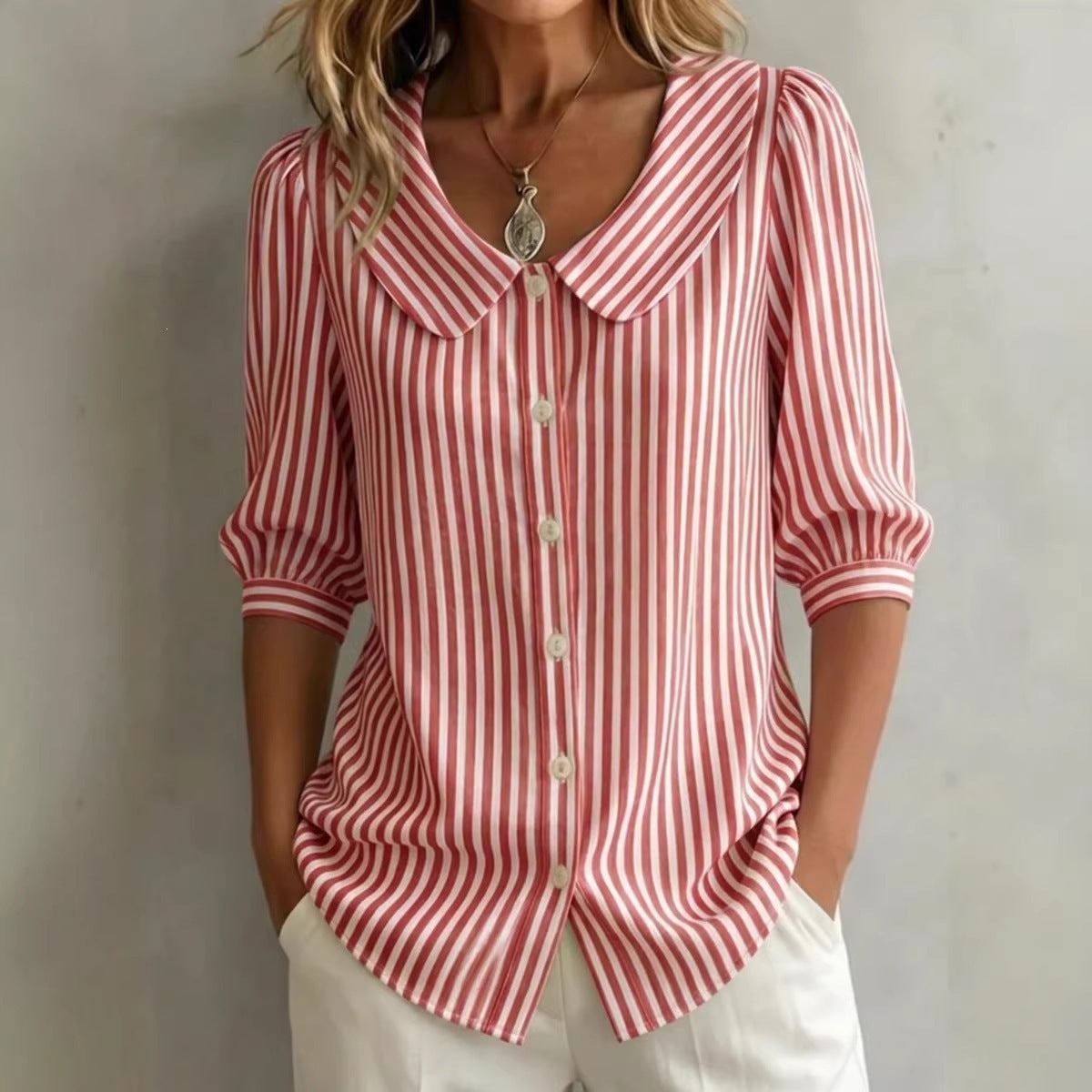 Striped Three-Quarter Sleeve Top