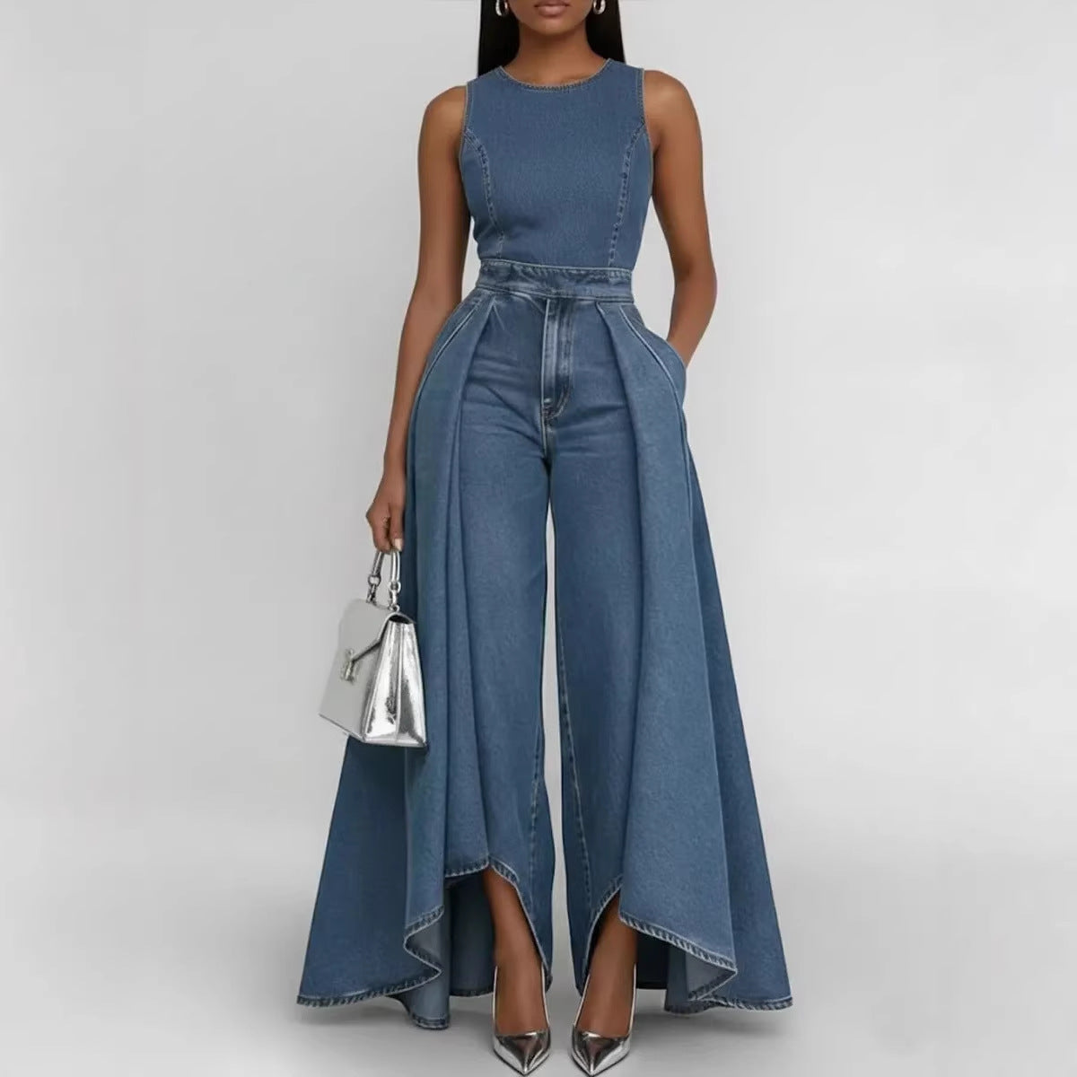 Midnight Denim Skirt-Overlay Jumpsuit