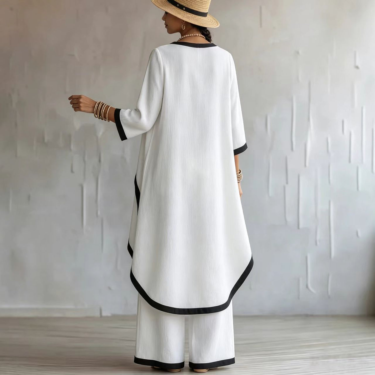 Women's Asymmetric Linen Tunic & Wide-Leg Pants Set