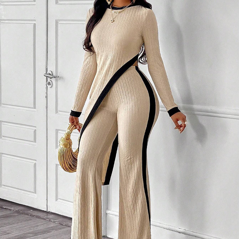 UnevenTop and Contrast Pants Set