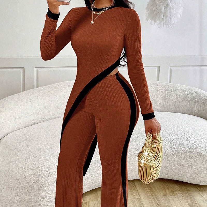 UnevenTop and Contrast Pants Set