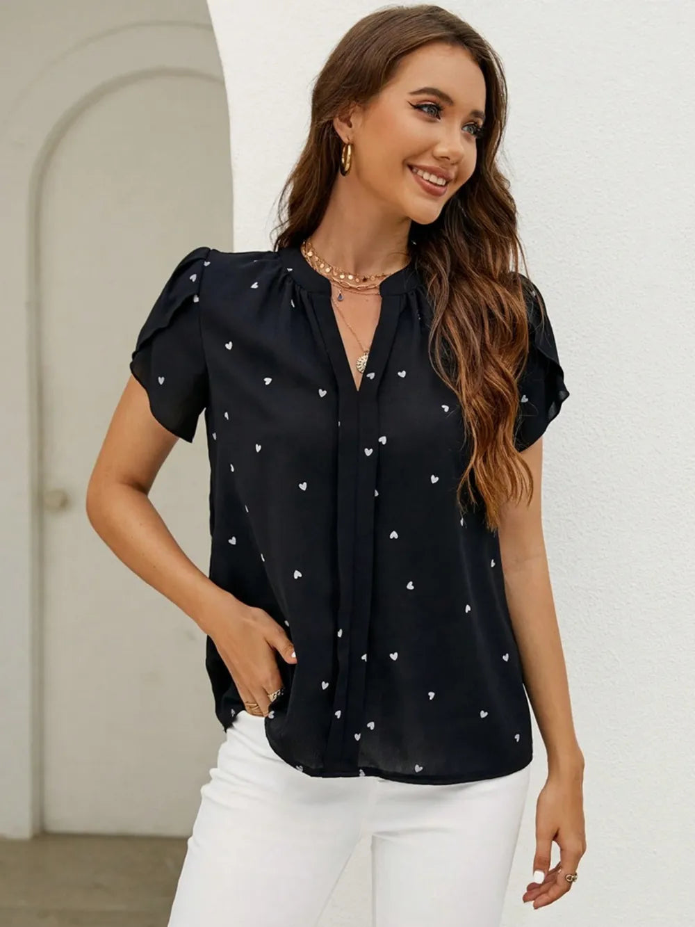Petal Sleeve Pleated Front Elegant Top