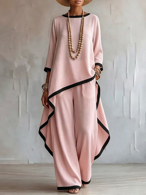Asymmetric Linen Tunic & Wide-Leg Pants Set