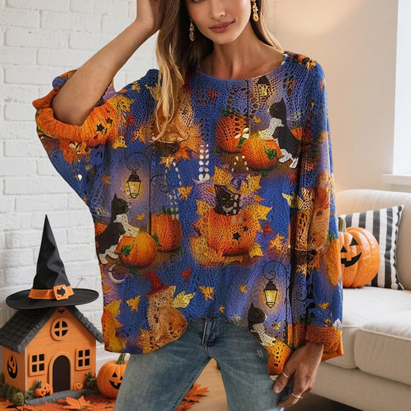 Halloween Pumpkin Print Blouse