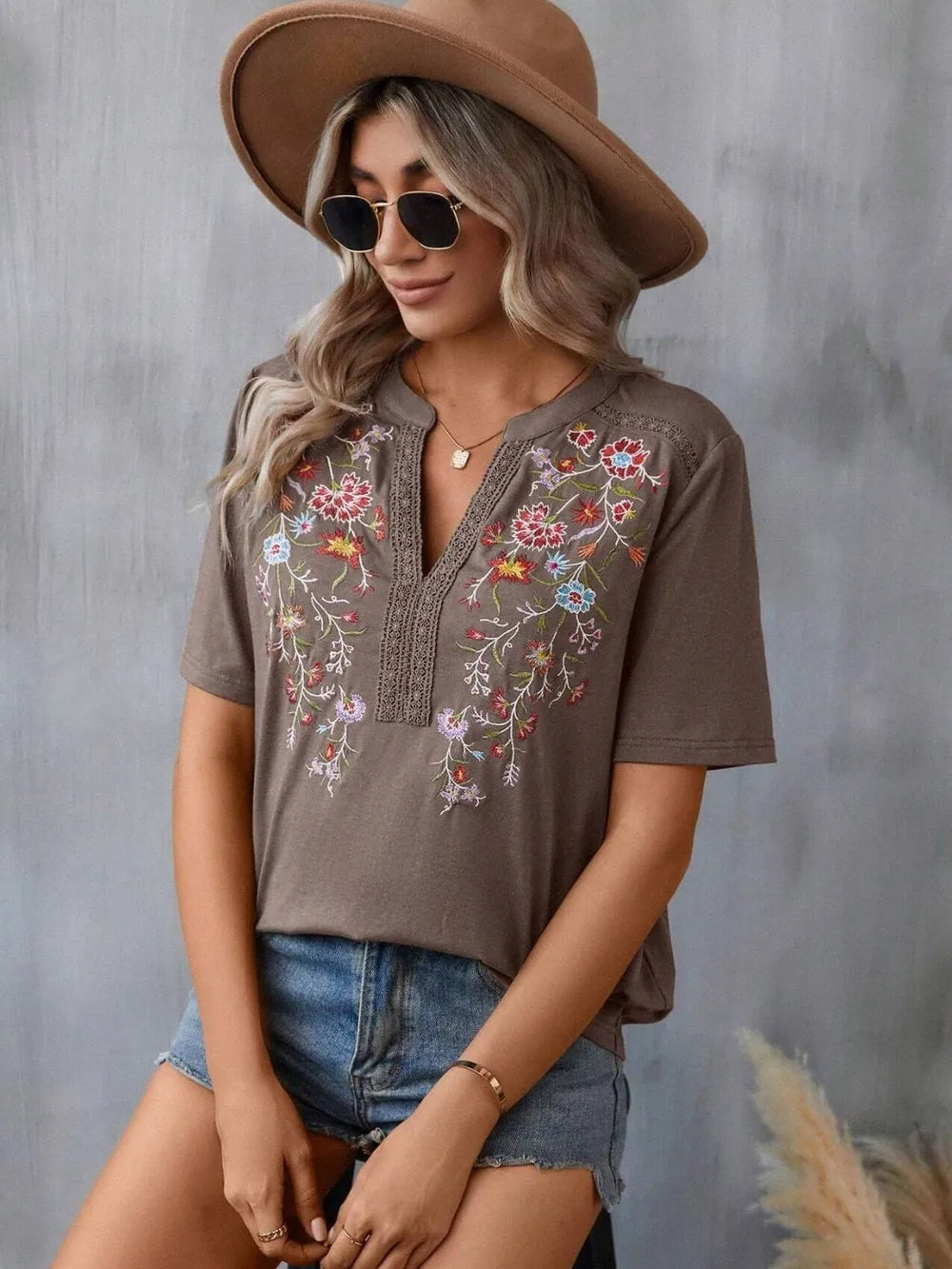 Embroidery Lace Trim Top